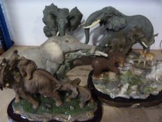 Three Resin Elephants and Two Resin Groups of Elep