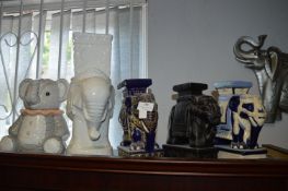 Five Assorted Elephants Including a Biscuit Barrel