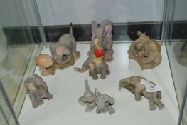 Collection of Seven Elephants Including Tuskers