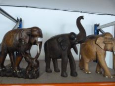 Three Carved Wooden Elephants