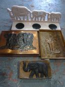 Elephant Candle Stand and Three Elephant Pictures