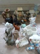 Three Ceramic Elephant Ashtrays and a Quantity of