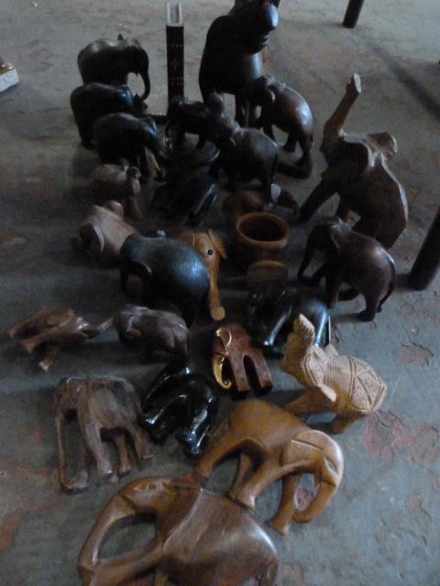 Box of Small Wooden and Ebony Elephants