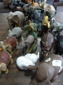 Twenty Assorted Elephants Including Pottery, Leath