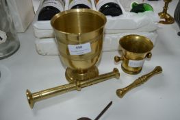 Two Brass Pestle & Mortars