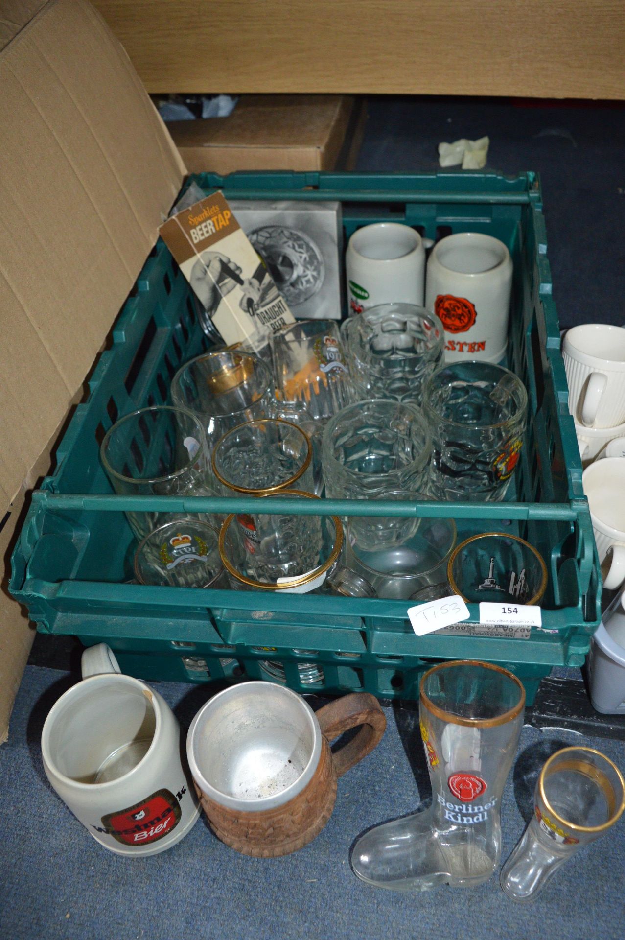 Tray Lot of Glassware, Beer Mugs, etc.