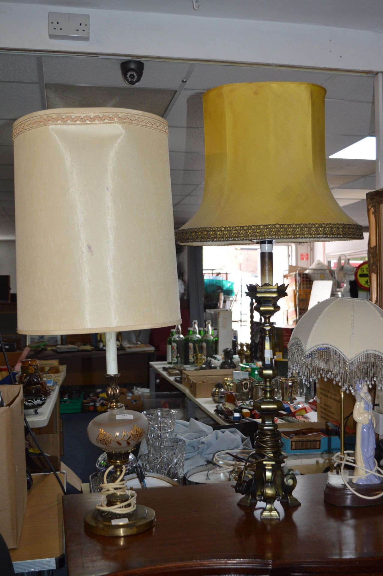 Two Large Table Lamps with Shades (One Glass and O