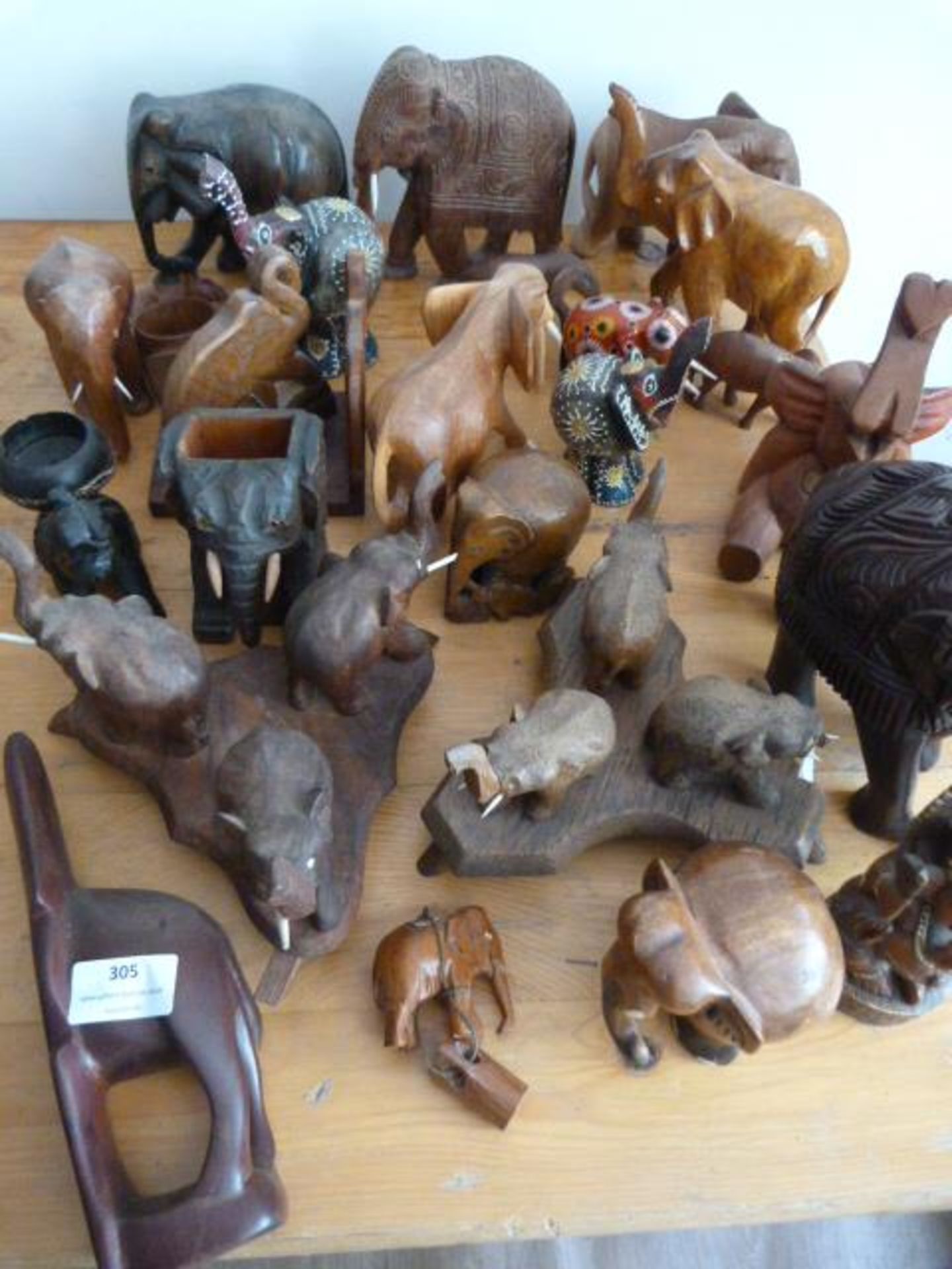 Group of Wooden Elephants Including Some Ebony