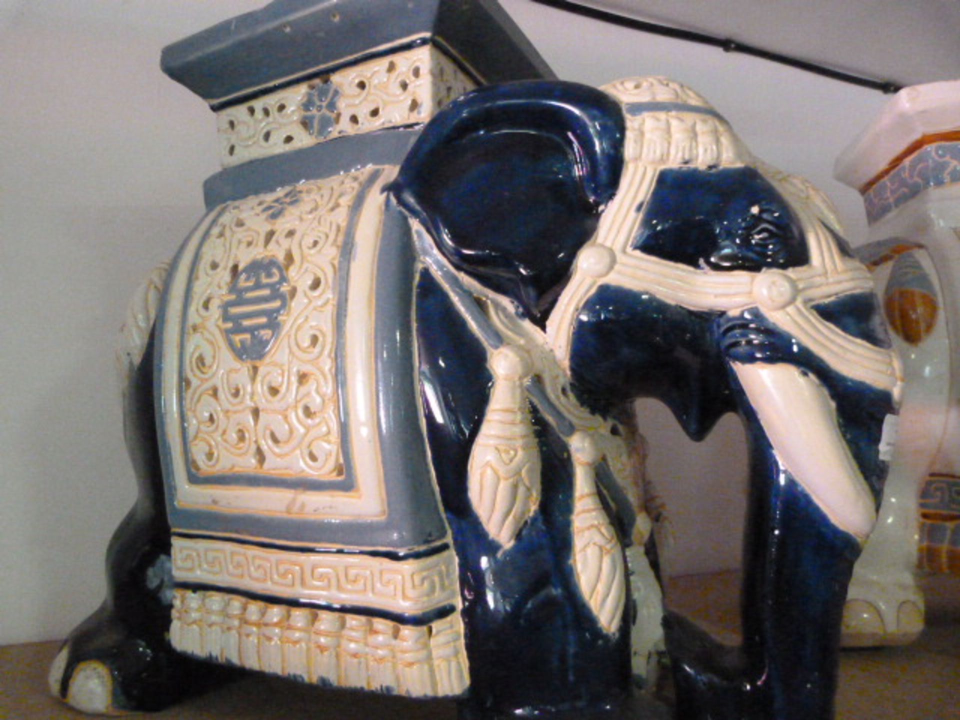 Blue Ceramic Elephant Plant Stand