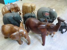 Ten Assorted Wooden Elephants
