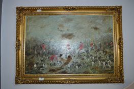 Gilt Framed Oil on Board - Hunting Scene