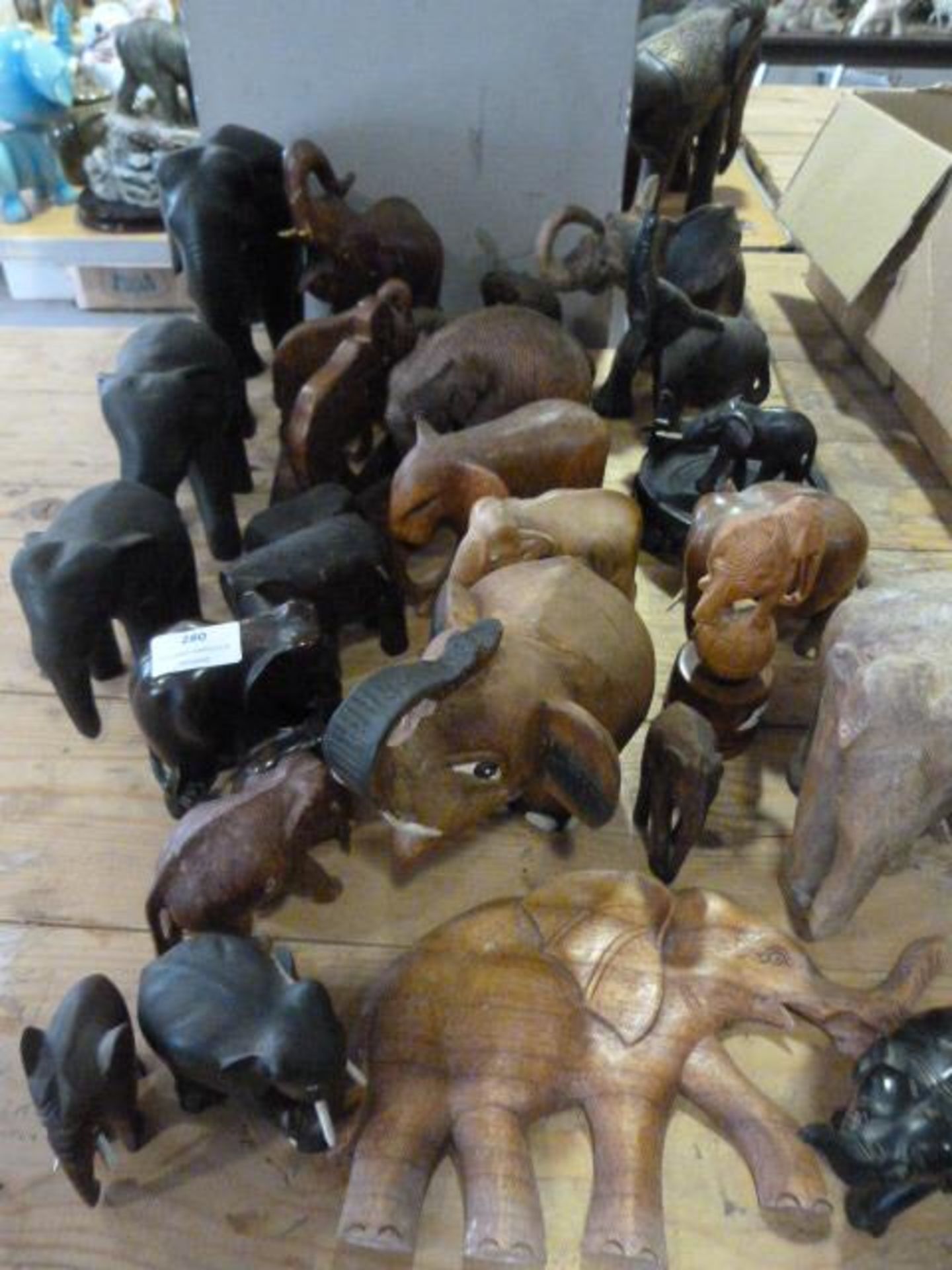 Large Quantity of Wooden Elephants Including Some