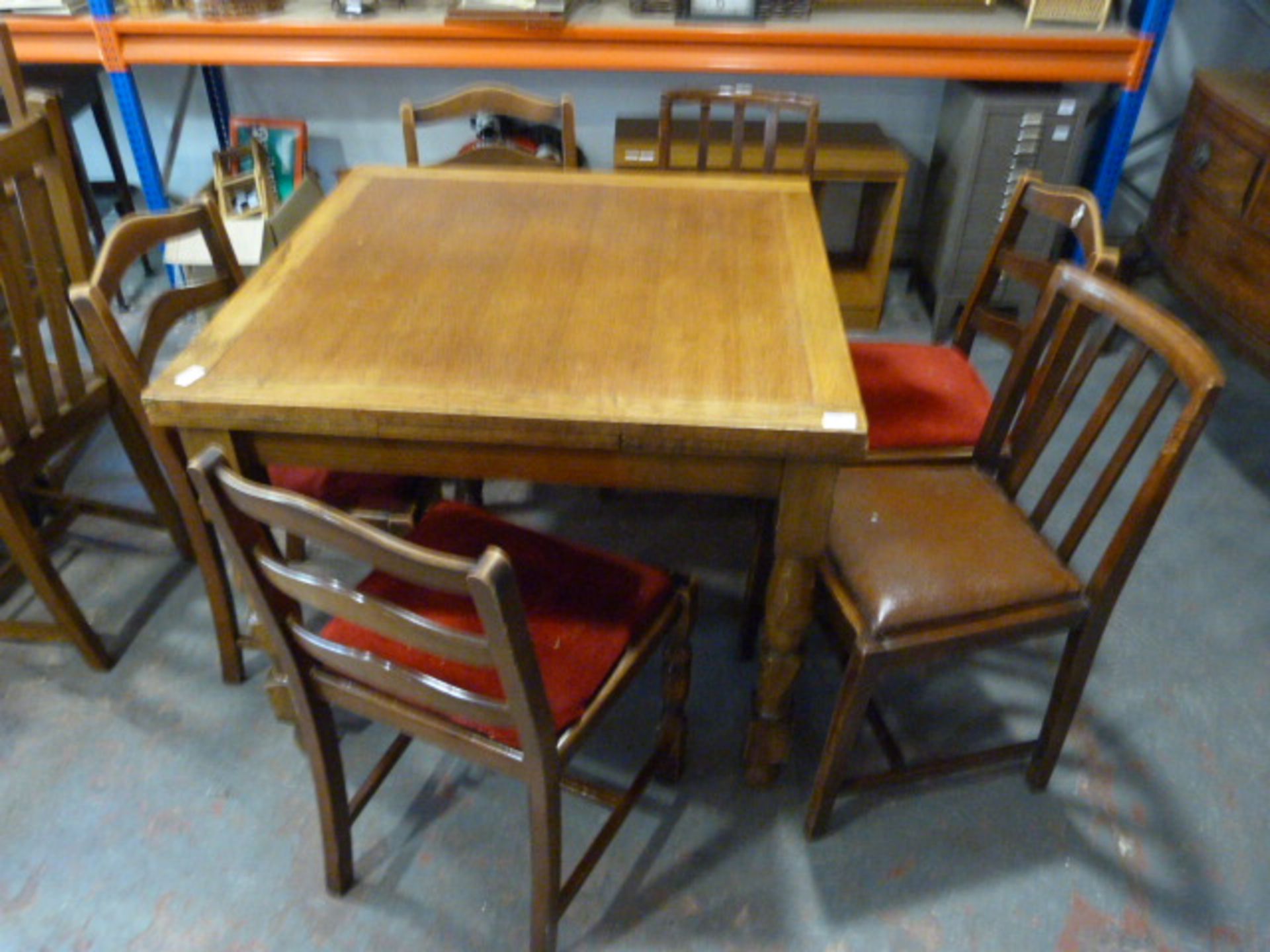 Victorian Oak Drawer Leaf Dining Table with Six Di