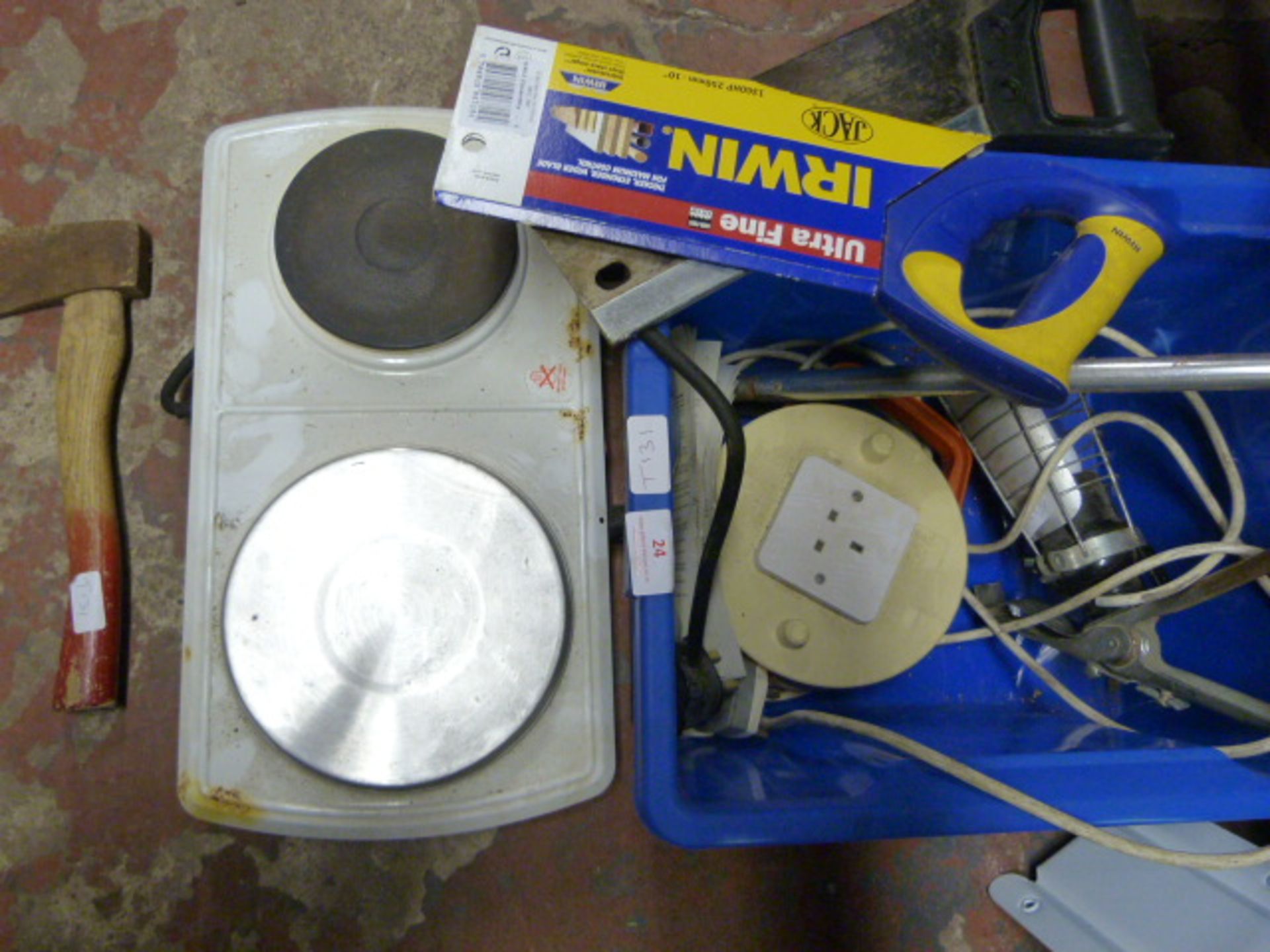 Box Containing Saws, Inspection Lamp, Electric Cou