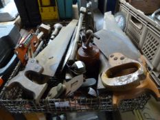 Basket of Vintage Tools Including Planes, Saws, et