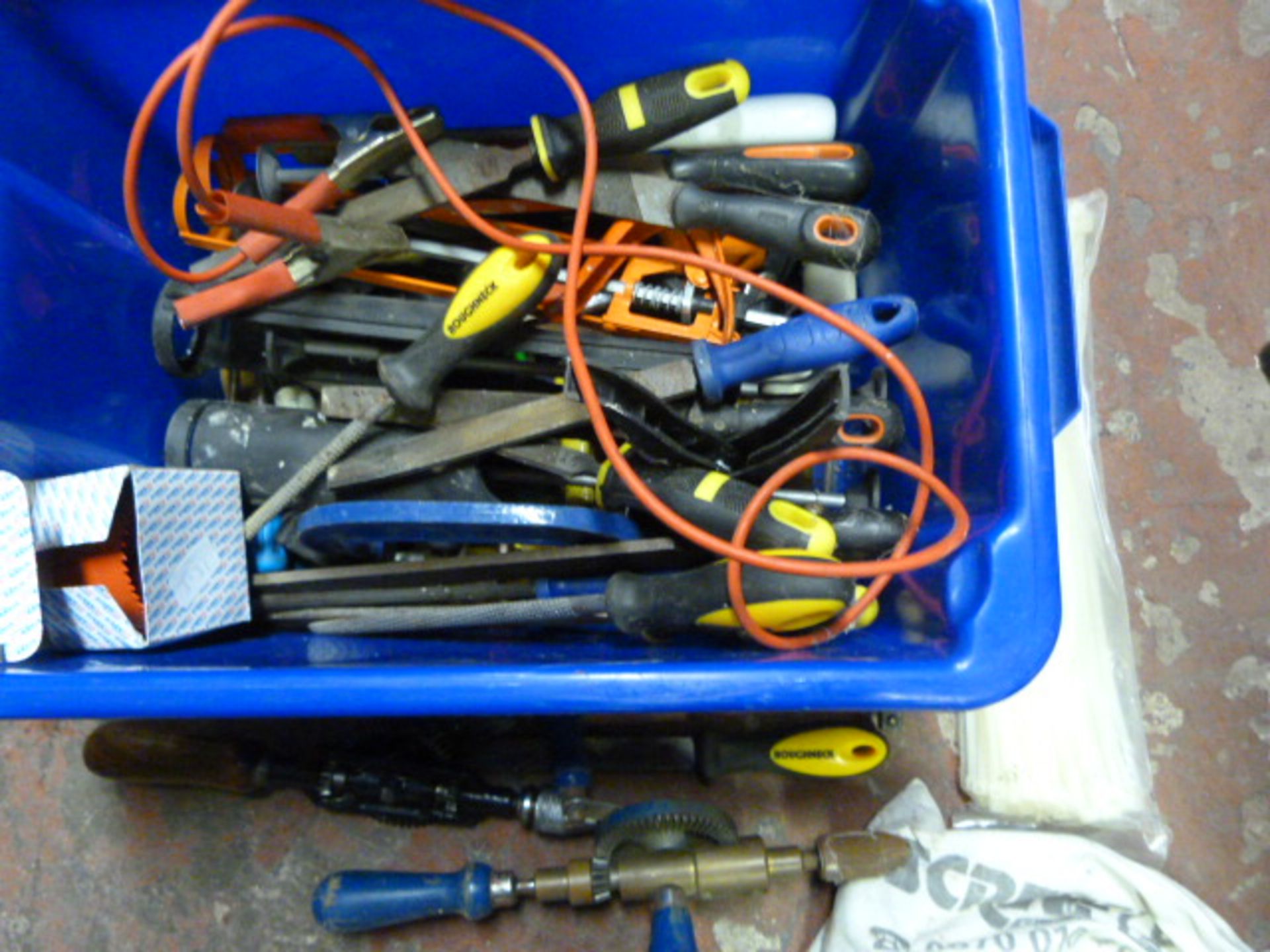 Box of Files, Tie Wraps, Hand Drills, etc.