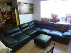 Large Black Leather Corner Sofa Unit