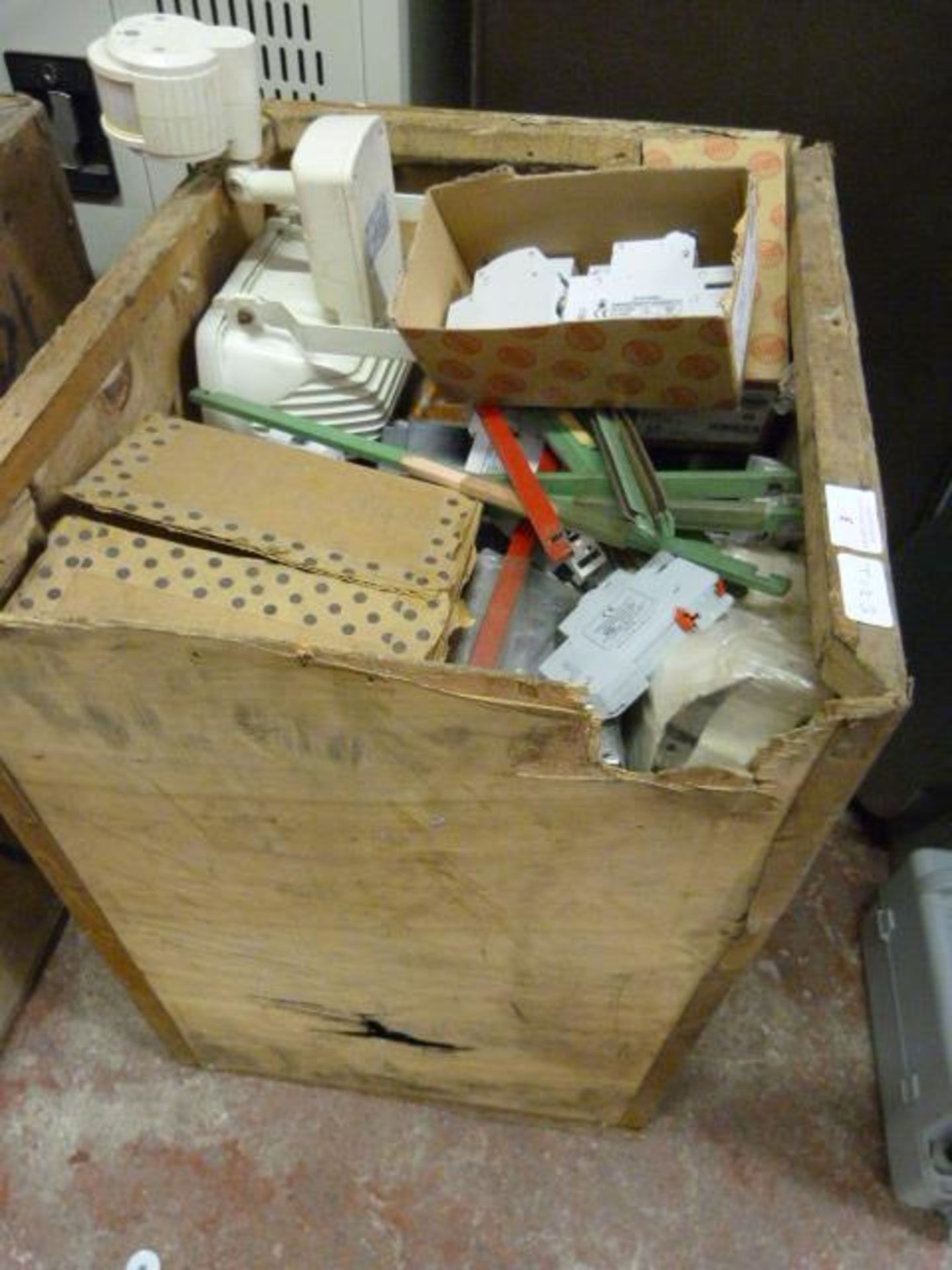 *Tea Chest Containing Electrical Fittings Includin