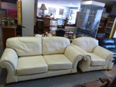 Cream Leather Sofa and Matching Armchair