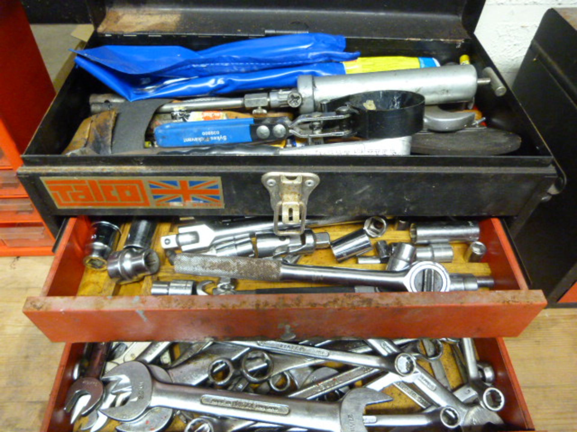 Toolbox with Contents Including Spanners, Ratchets