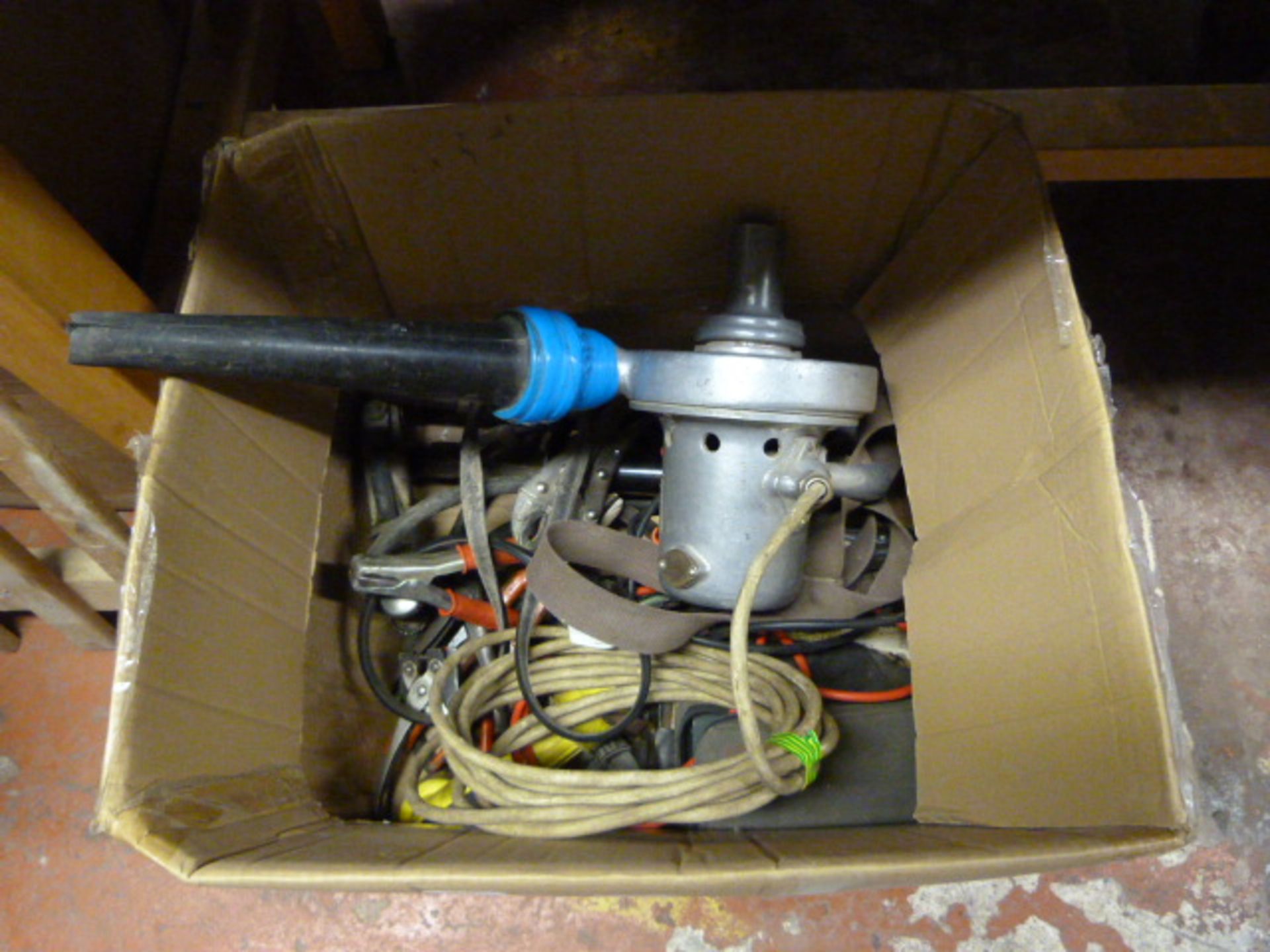 *Box of Tools Including Blower, Large Wrench, Jump