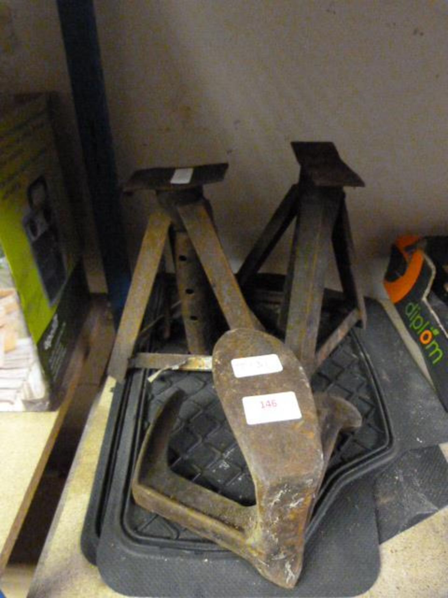 Pair of Axle Stands, Shoe Last and a Pair of Car M