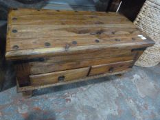 Wooden Eastern Style Chest with Two Drawers and Ir