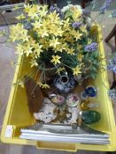 Box of China, Glassware, Frames and Artificial Flowers