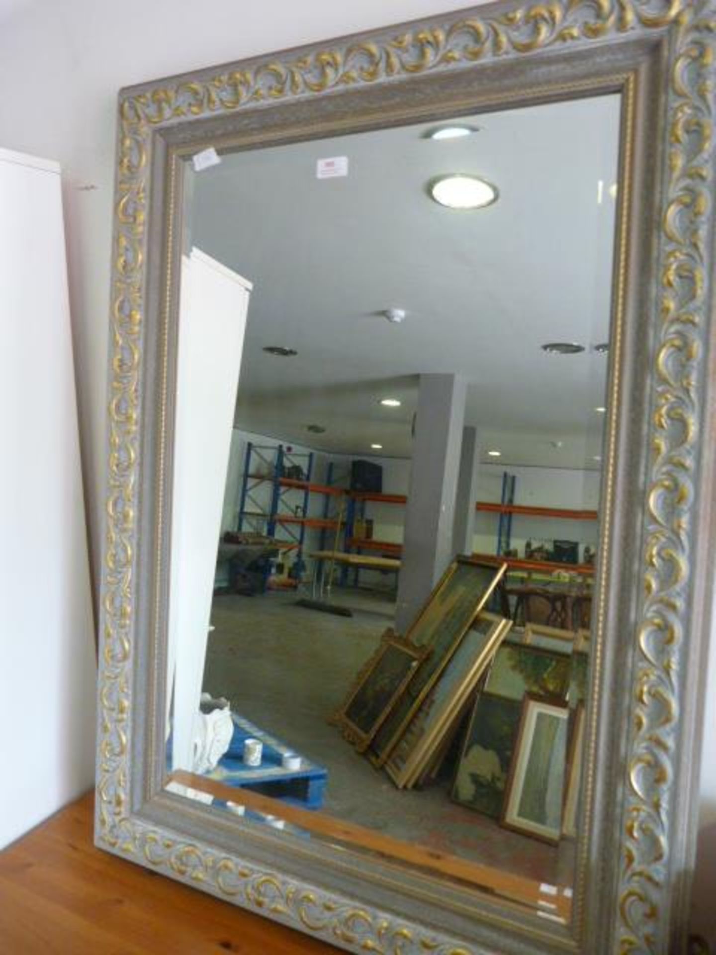 Grey & Gold Framed Beveled Edge Wall Mirror