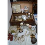 Vintage Suitcase Containing Wedding Items, Children's Shoes, Baby Bottles, etc.