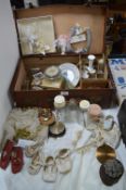 Vintage Suitcase Containing Wedding Items, Children's Shoes, Baby Bottles, etc.