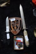 Pair of Military Knives, Medal and a Iron Stand