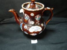 Barge Ware Teapot Inscribed: Mrs Church Leeds 1886