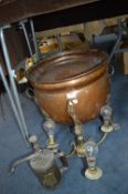 Large Copper Coal Bucket, and Assorted Brass Items
