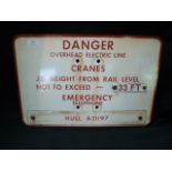 Enamel Railway Sign - Danger Overhead Electrics