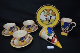 Moorland Clarice Cliff Style Cups and Saucers, Wal