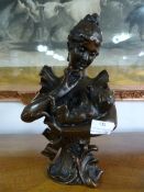 Bronze Bust after Alfred Foretay - Young Lady with a Kitten