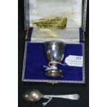 Boxed Silver Christening Egg Cup & Spoon Set - Birmingham 1971, approx 43g Total