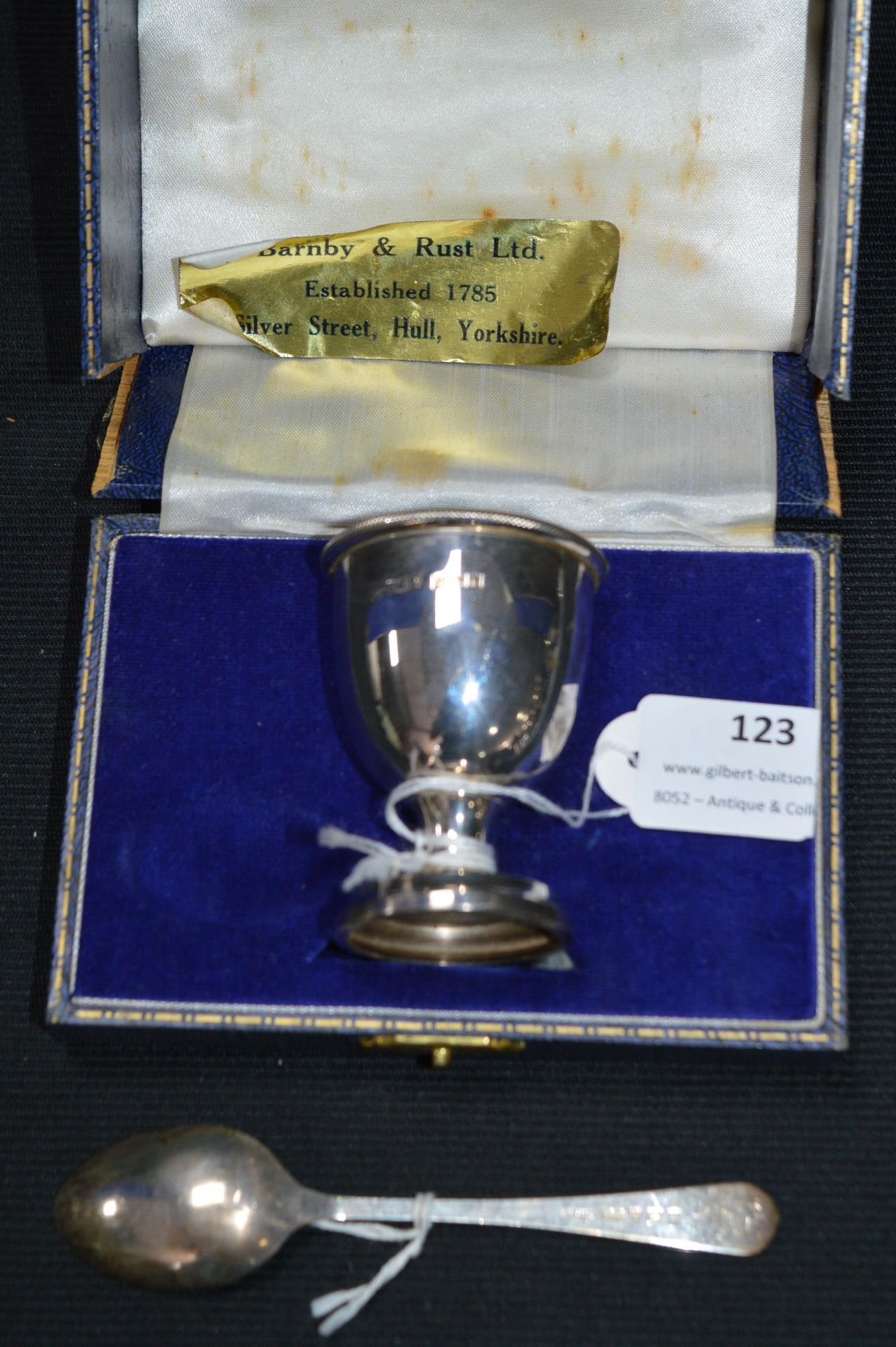 Boxed Silver Christening Egg Cup & Spoon Set - Birmingham 1971, approx 43g Total