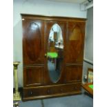 Victorian Mahogany Triple Wardrobe with Mirrored D