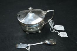 Hallmarked Silver Mustard Pot with LIner and Spoon - Sheffield 1897, approx 125g Gross