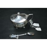 Hallmarked Silver Mustard Pot with LIner and Spoon - Sheffield 1897, approx 125g Gross