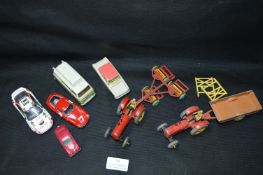 Nine Assorted Tinplate Dinky Toys Including Farm Vehicles and Sports Cars