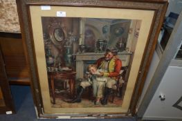 Framed Print of Old Military Man and His Grandchil