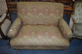 Green Upholstered Two Seat Sofa with Peacock Desig