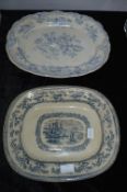 Two Victorian Blue & White Meat Plates