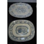 Two Victorian Blue & White Meat Plates