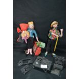 Two Vintage Dolls and Dolls House Fireplace Accessories