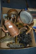 Box of Assorted Metalware Including Copper Planter