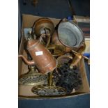 Box of Assorted Metalware Including Copper Planter